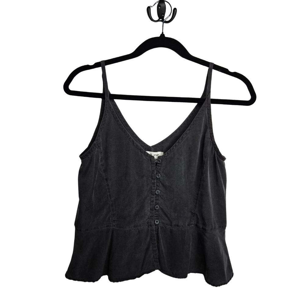 Cloth & Stone Anthropologie Tencel Button Front Peplum Tank Charcoal Women's S